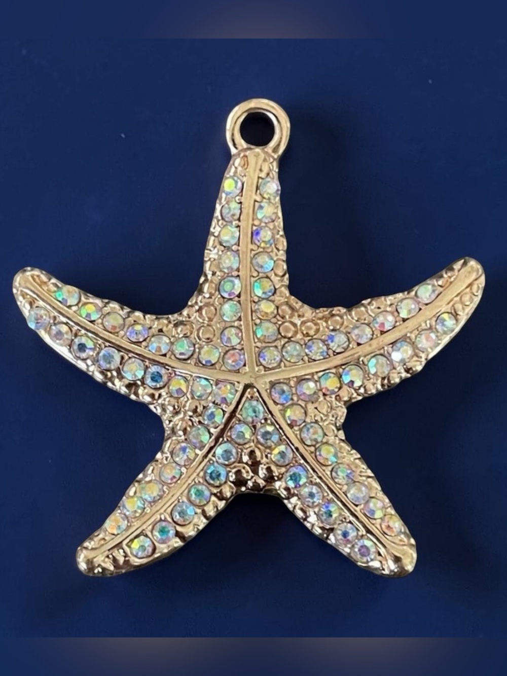 Gold Tone AB Rhinestone Starfish Charm Pendant Mermaid Core Sea Life